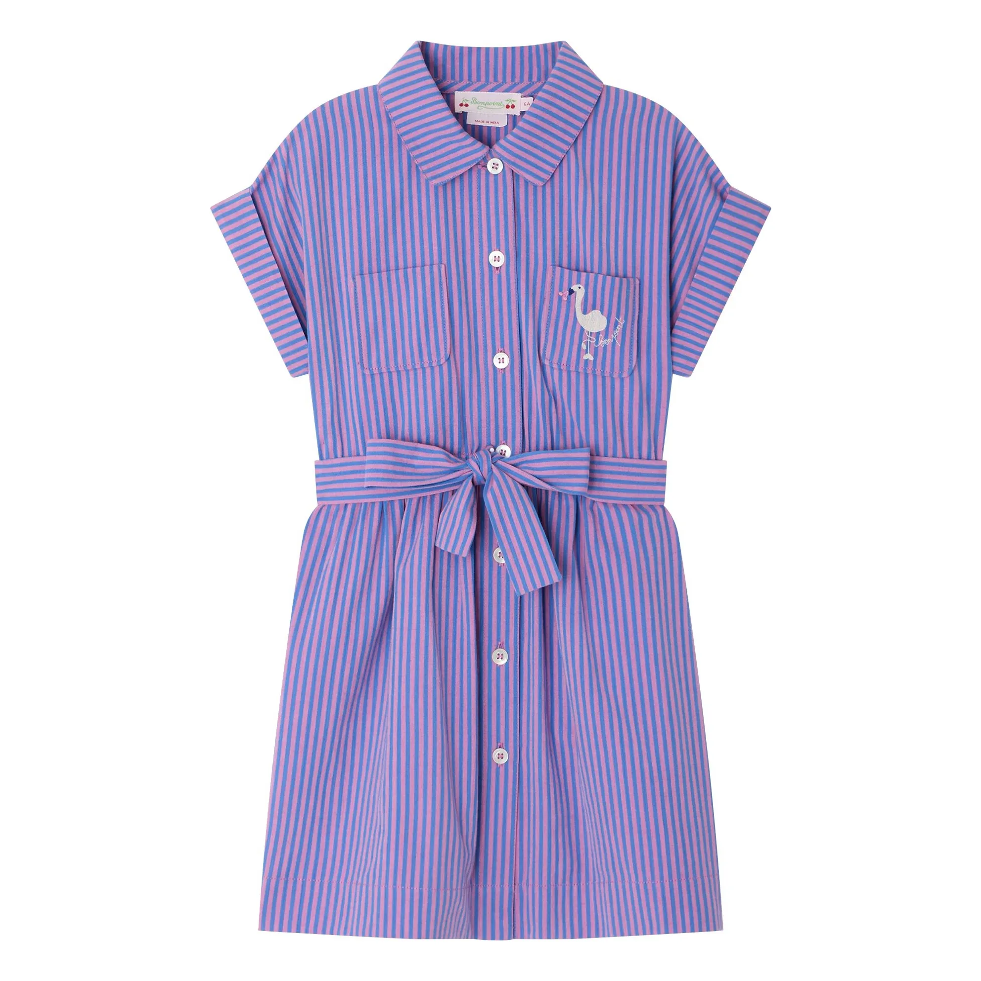 Bonpoint Girls Mauve Gisèle Striped Organic Cotton Dress