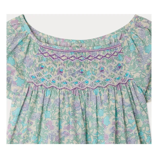 Blouse Smockée Grenade Liberty Coton Bio | Vert d'eau