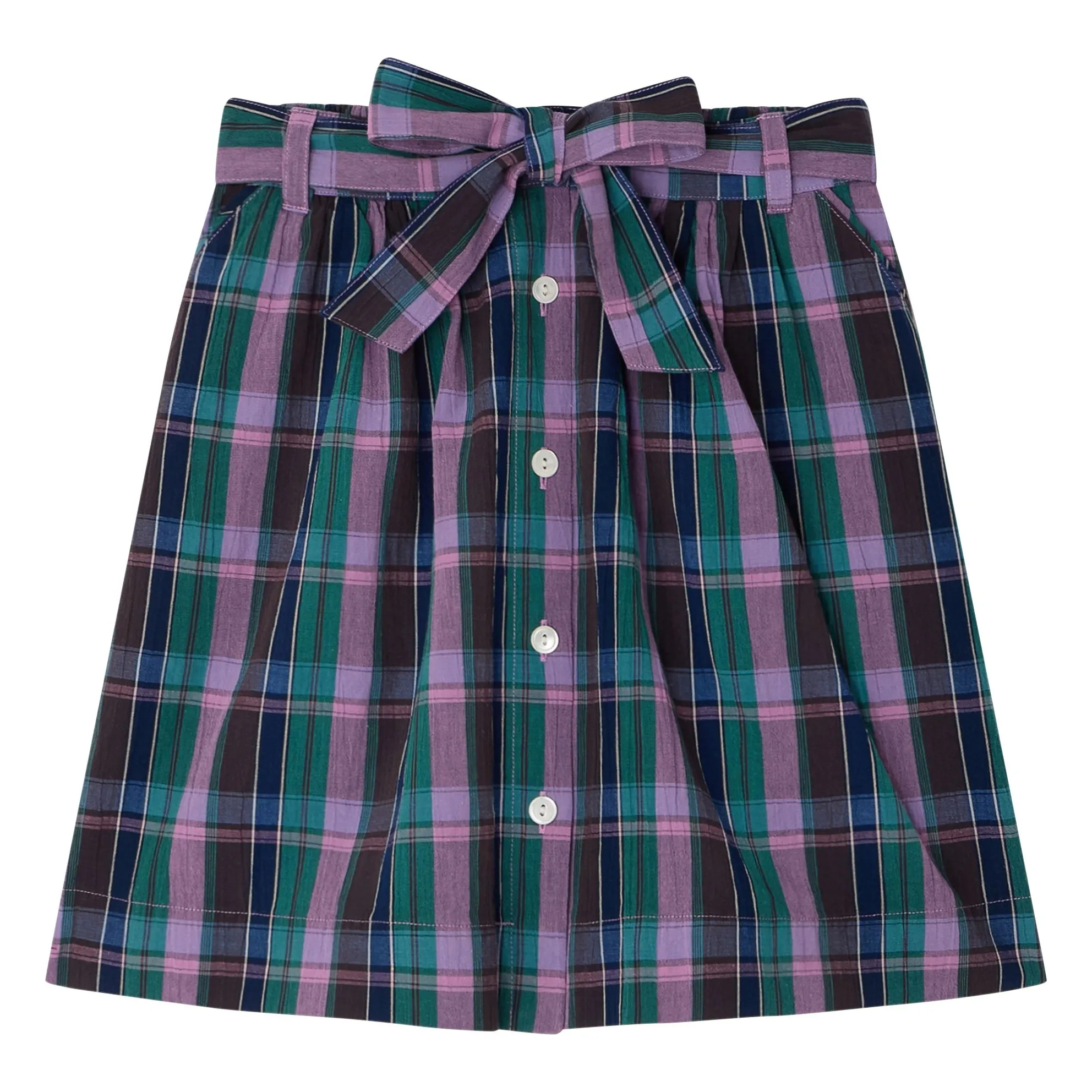 Bonpoint Girls Purple Esterina Skirt Organic Cotton Checks