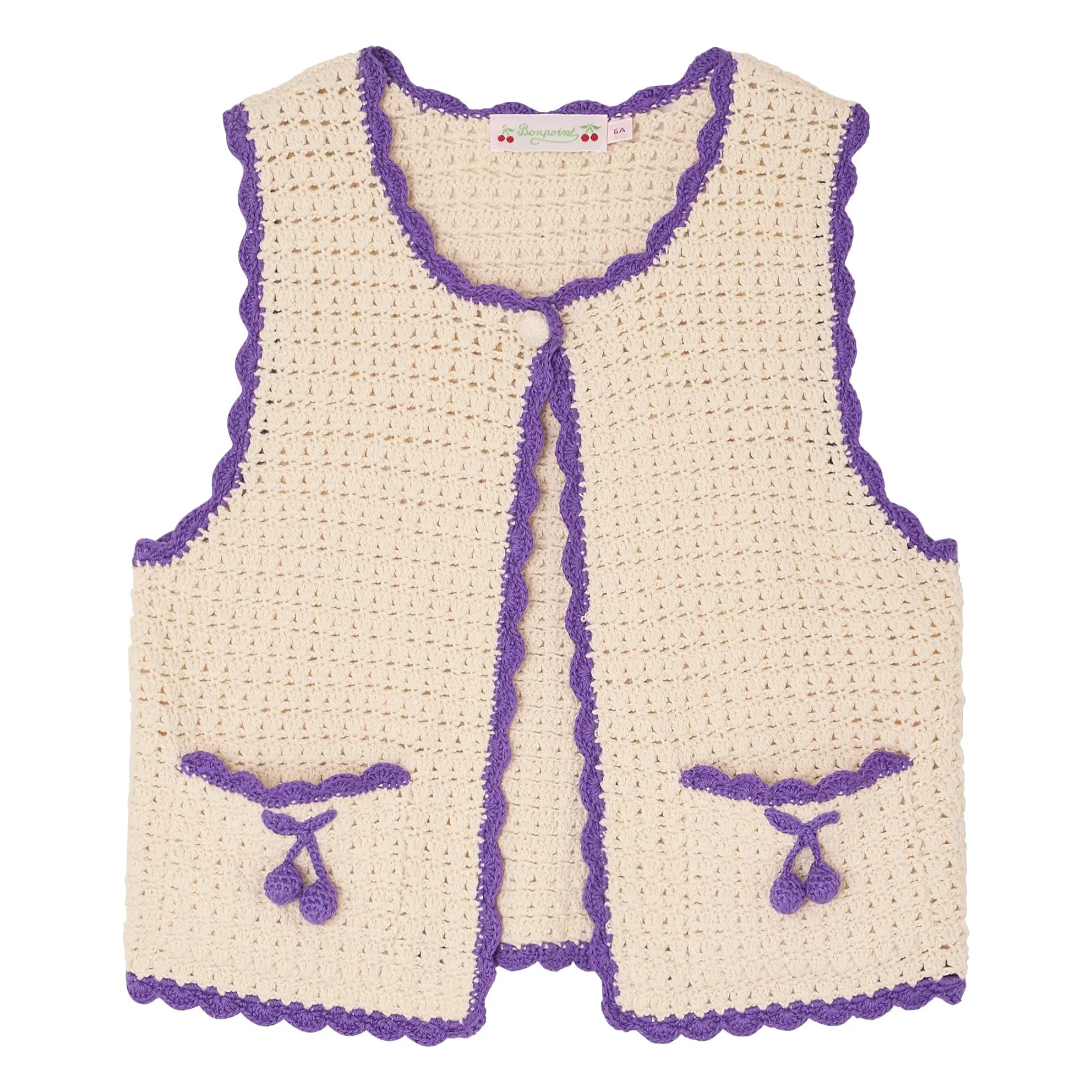 Bonpoint Girls Ecru Laila Cerises Sleeveless Cardigan