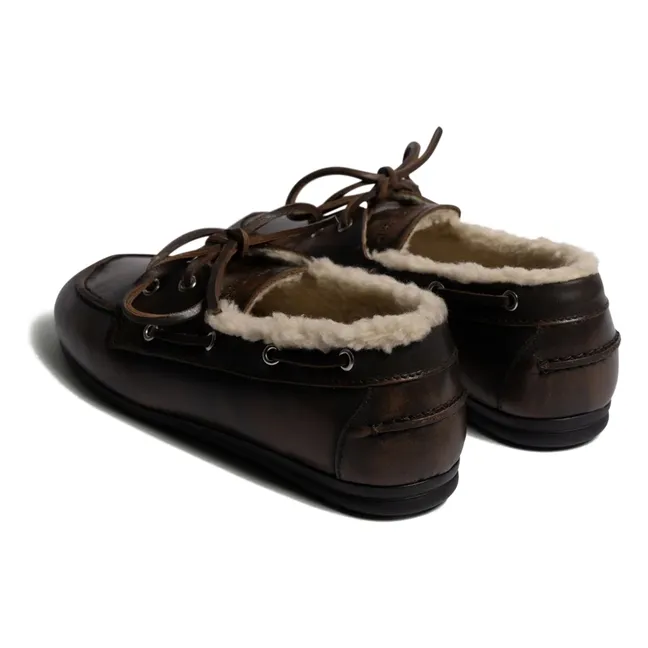 Leather and Fur Boat Shoes | Coffee