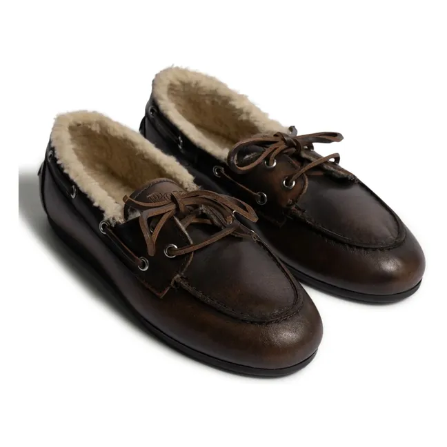 Leather and Fur Boat Shoes | Coffee
