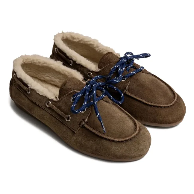 Chaussures Bateau Suède et Fourrure | Taupe