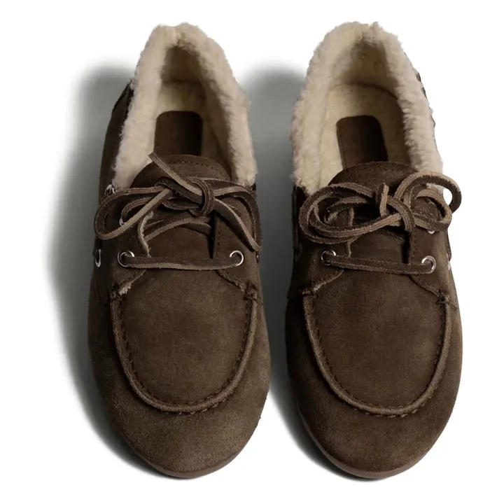 Chaussures Bateau Suède et Fourrure | Taupe- Image produit n°3