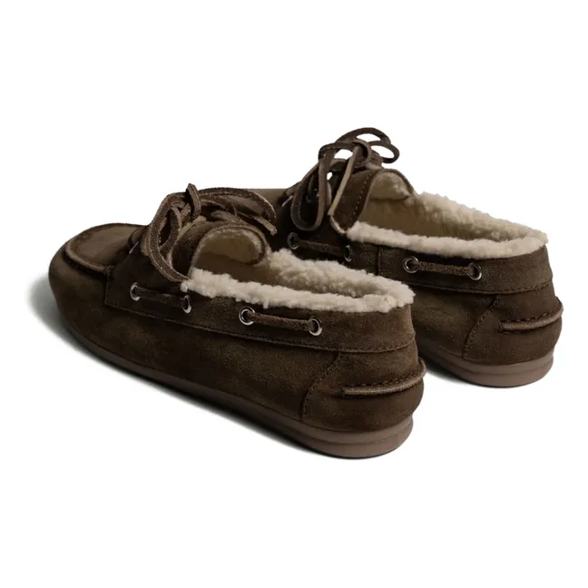 Chaussures Bateau Suède et Fourrure | Taupe