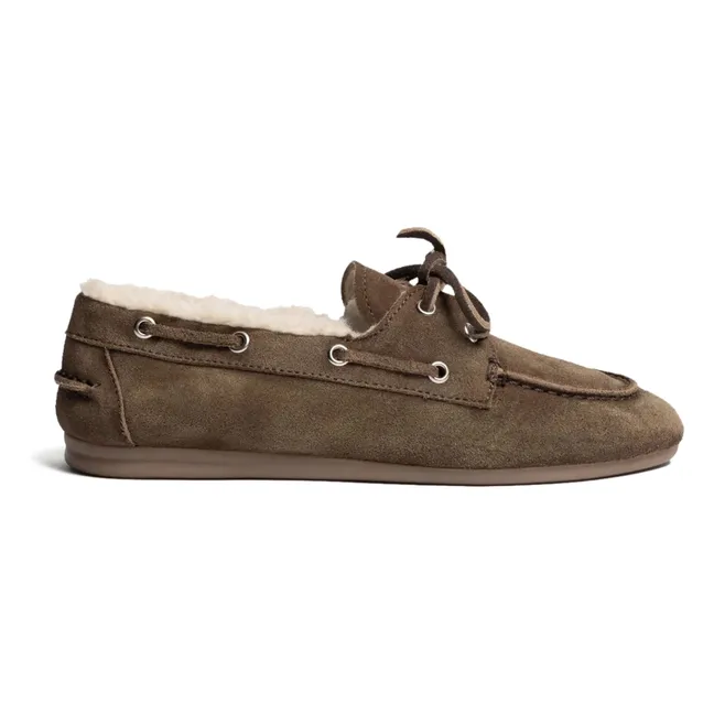 Suede and Fur Boat Shoes | Taupe brown