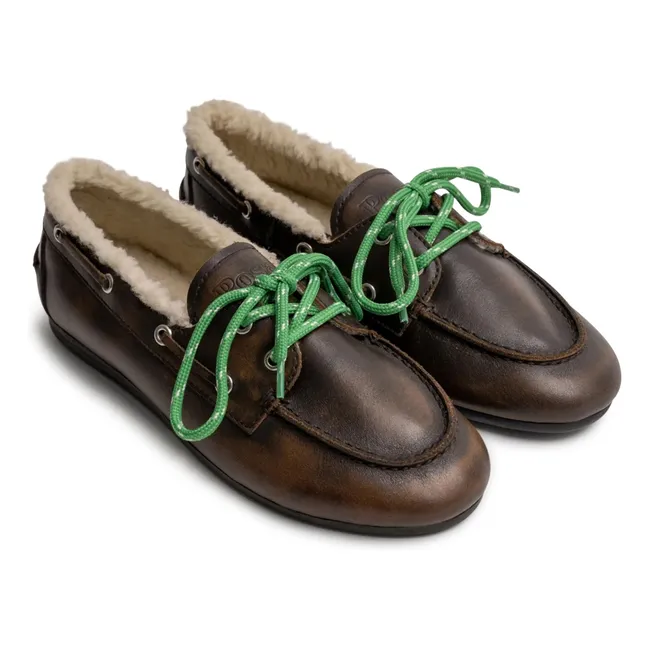 Leather and Fur Boat Shoes | Coffee