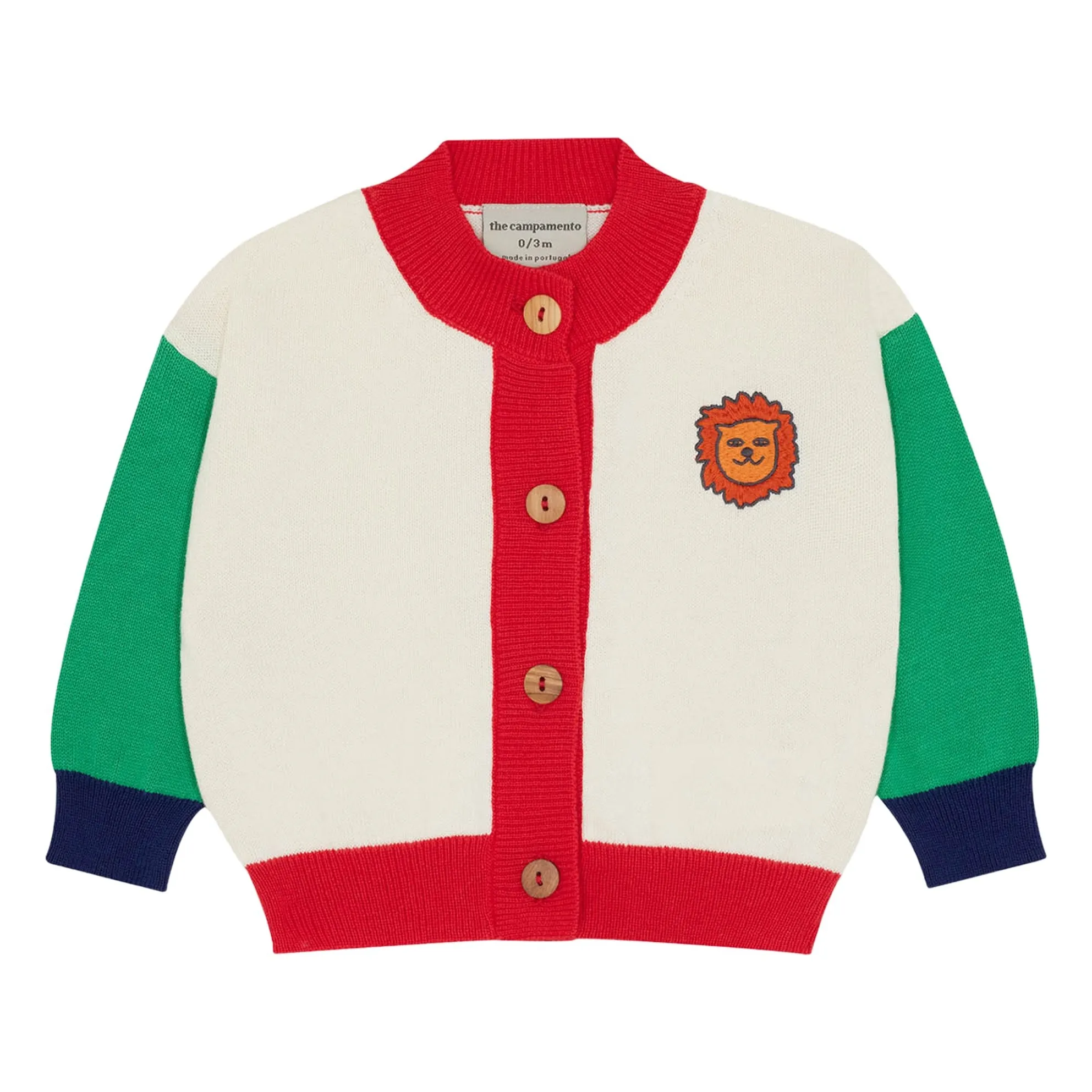 The Campamento Ecru Color Block Lion Organic Cotton Cardigan