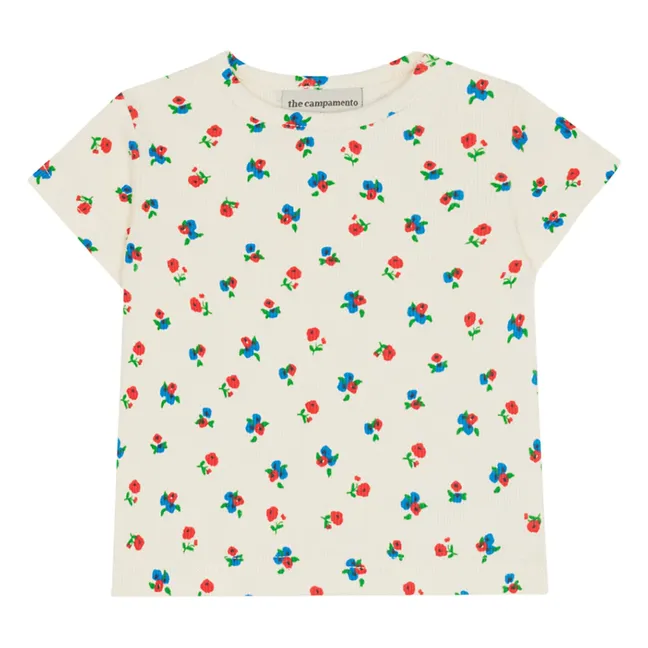 Camiseta de canalé floral | Crudo