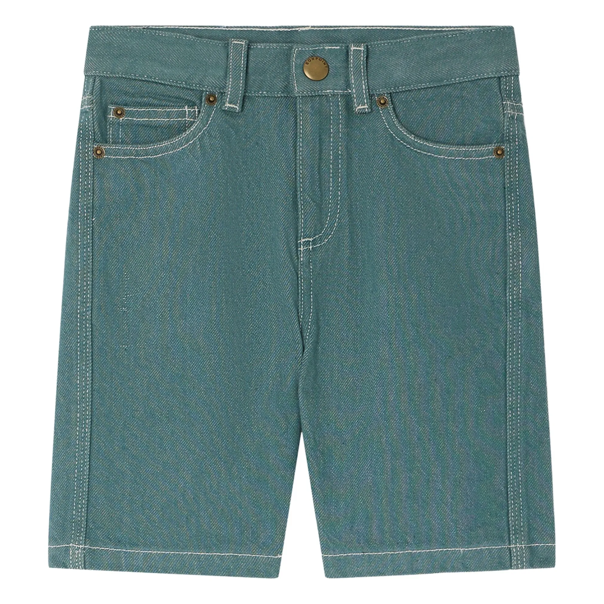 Bonpoint Boys Emerald Green Elvio Denim Bermuda Shorts Organic Cotton