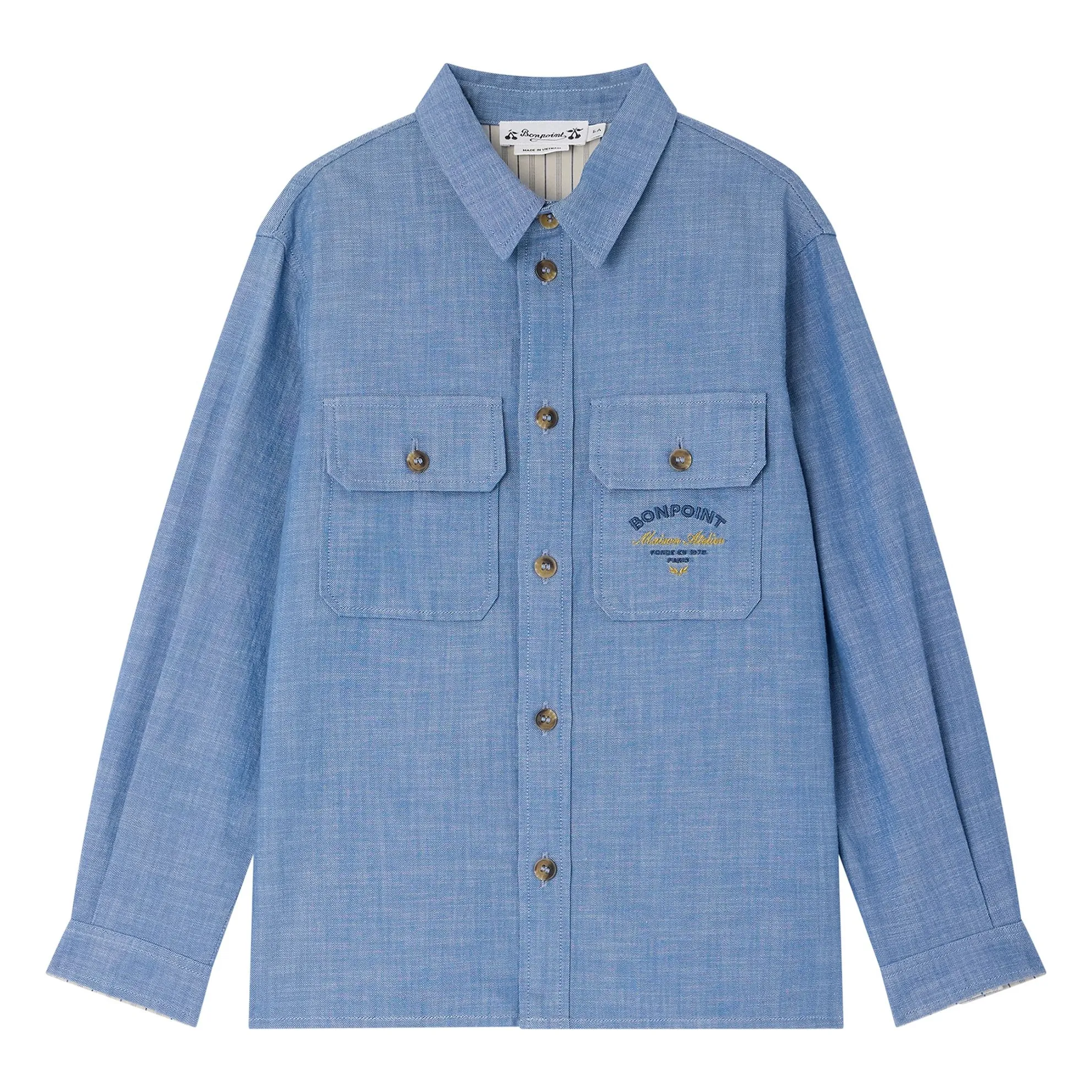 Bonpoint Boys Blue Eddy Chambray Organic Cotton Shirt