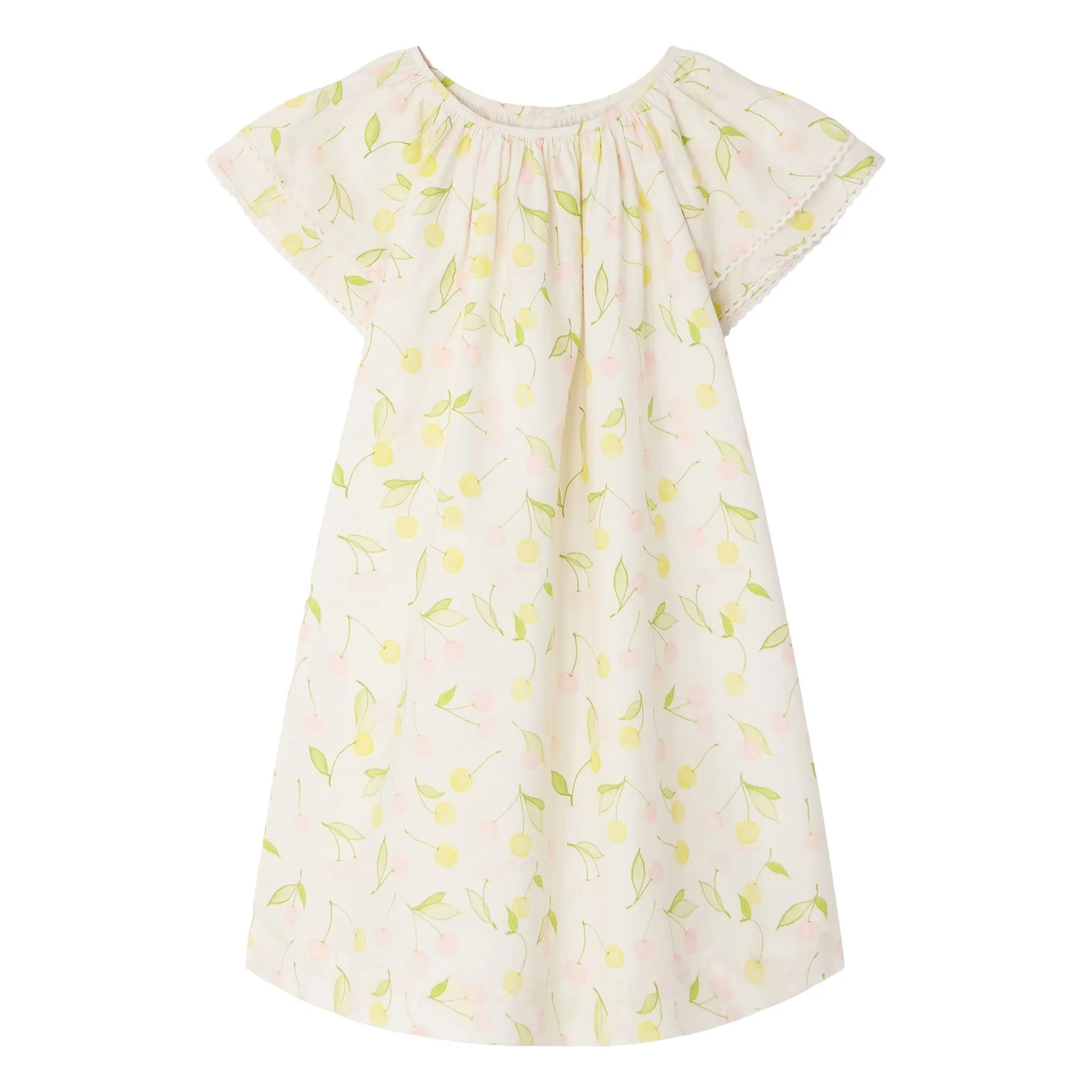 Bonpoint Ecru Salome Cerises Organic Cotton Poplin Dress