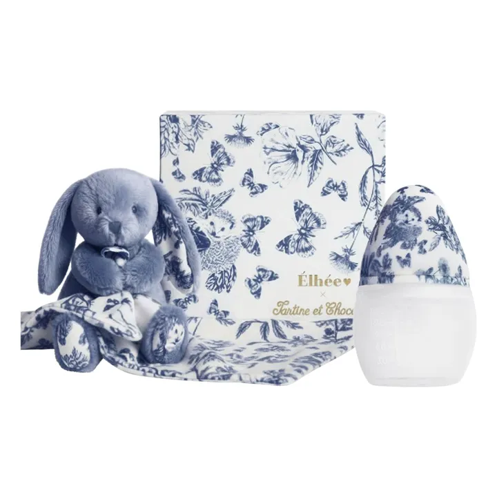 Augustin le lapin Toile de Jouy medical silicone baby bottle and comforter set - Elhée x Tartine et Chocolat | Navy blue- Product image n°0