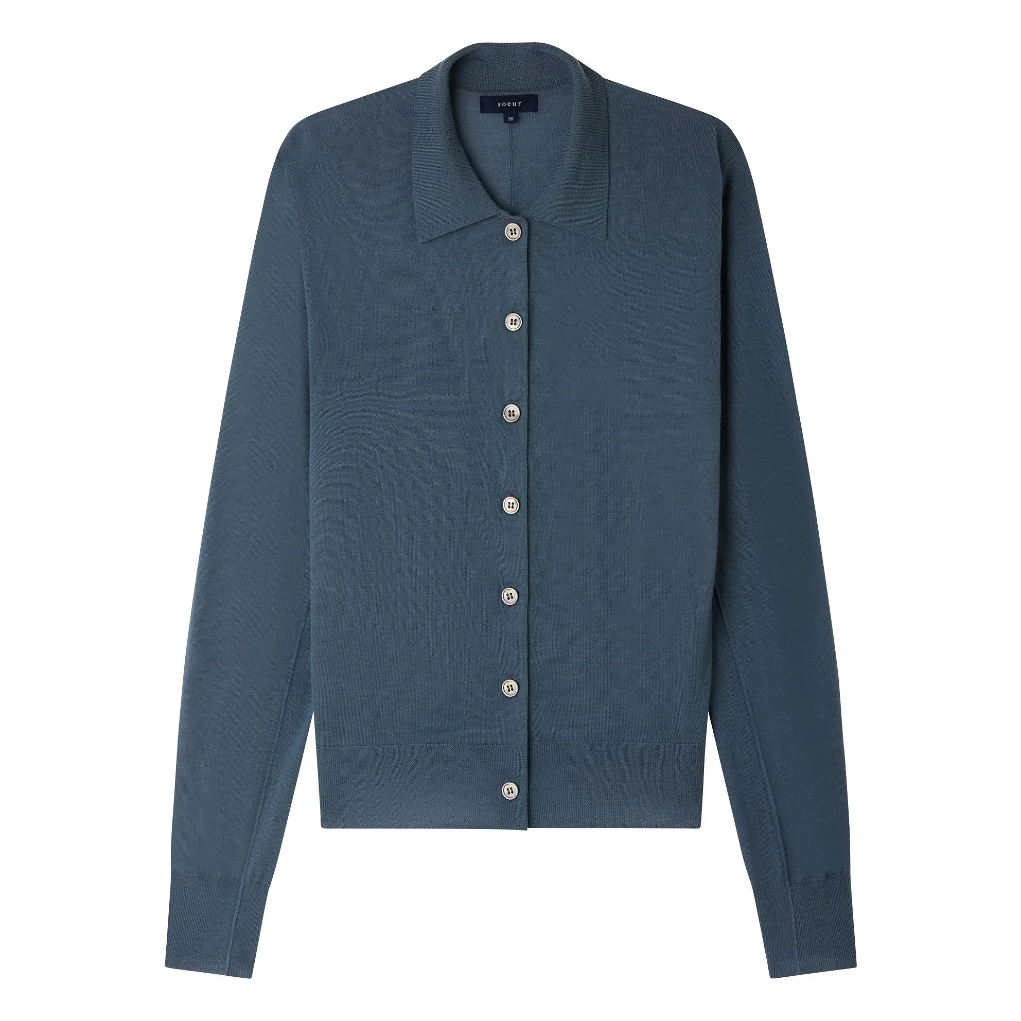 Soeur Blue Hailey Merino Wool Cardigan
