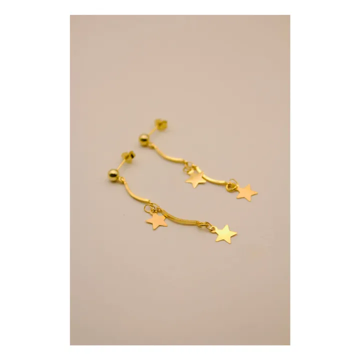 Boucles d'Oreilles Asymétriques 2 Etoiles | Doré- Image produit n°0