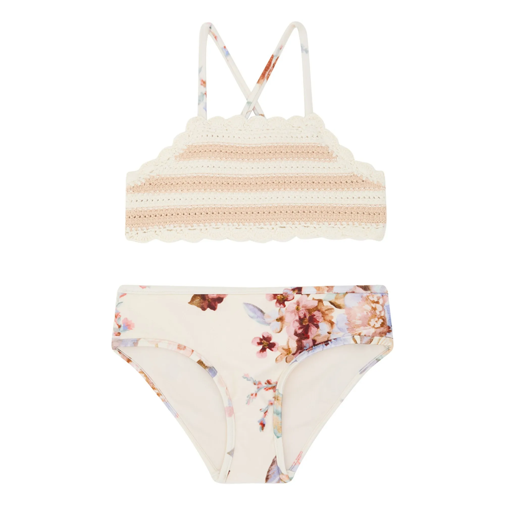 Zimmermann Pale Pink Awaken Floral Crochet Swimsuit