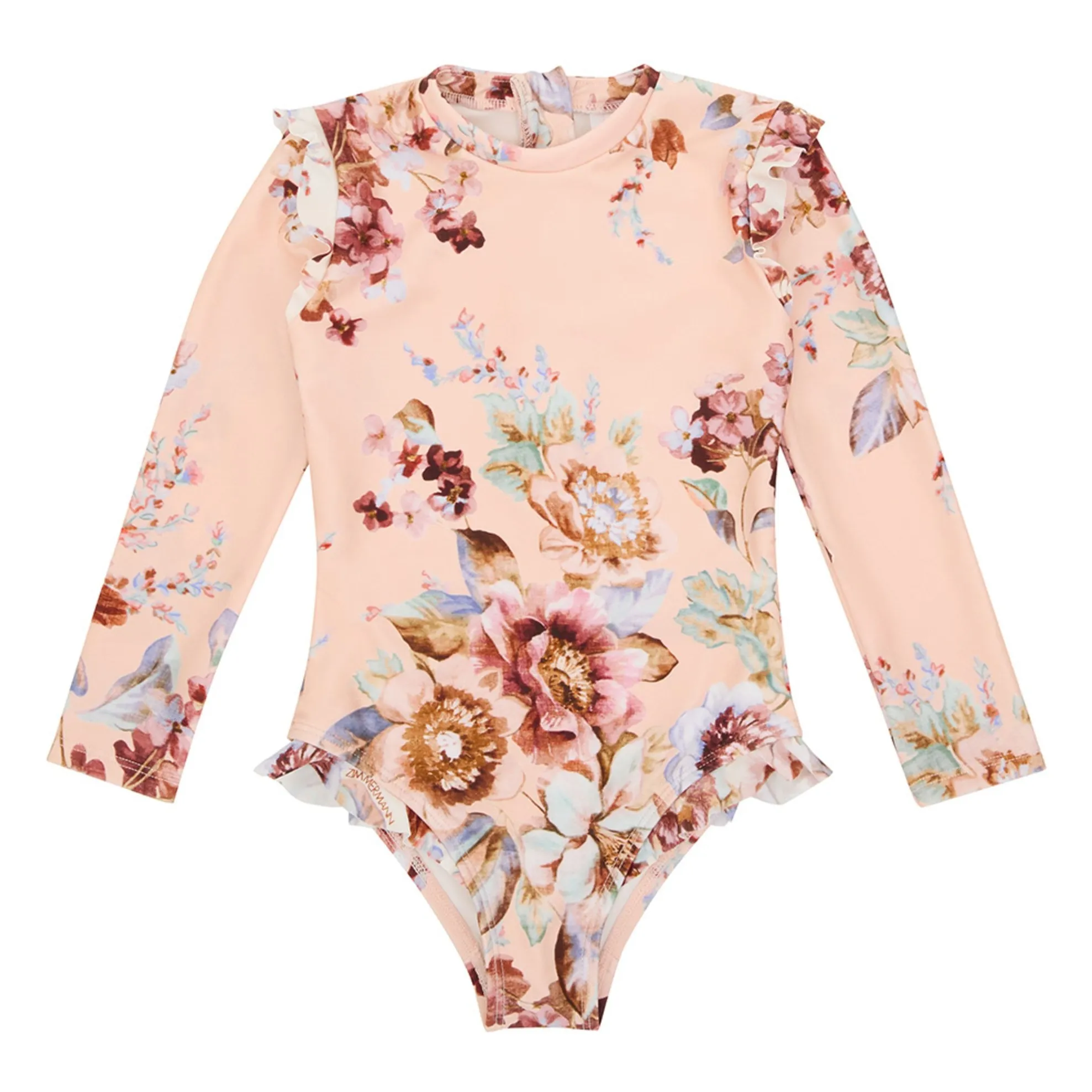 Zimmermann Pale Pink Awaken Floral Long Sleeve Swimsuit