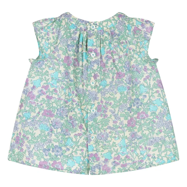 Robe Smockée Pais Liberty Coton Bio | Vert d'eau