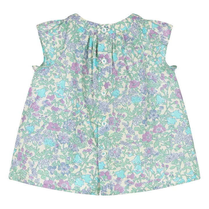 Robe Smockée Pais Liberty Coton Bio | Vert d'eau- Image produit n°2