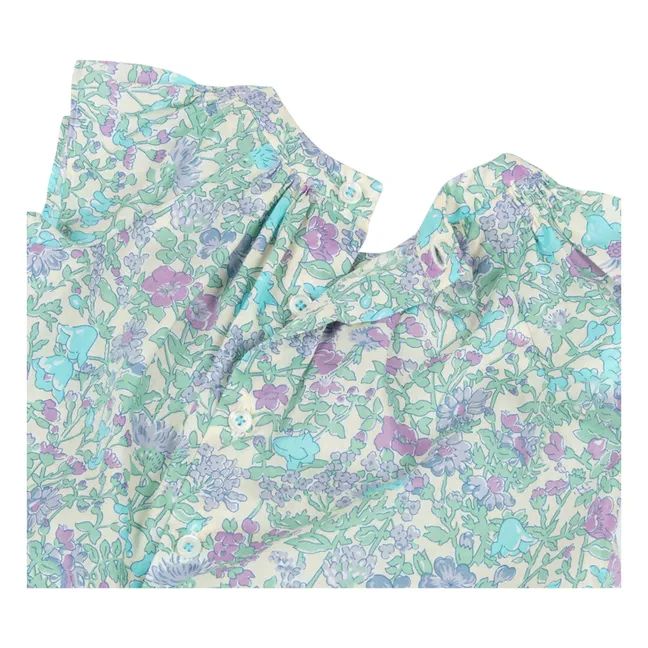 Gesmoktes Kleid Pais Liberty Bio-Baumwolle | Wassergrün