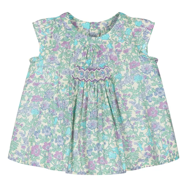 Gesmoktes Kleid Pais Liberty Bio-Baumwolle | Wassergrün