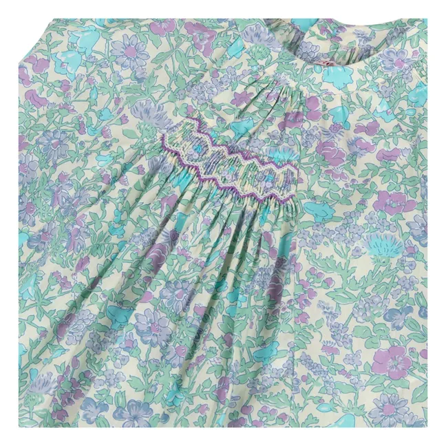 Robe Smockée Pais Liberty Coton Bio | Vert d'eau