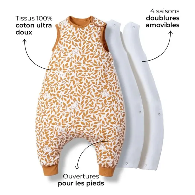 Babyschlafsack mit Füßen für mehrere Jahreszeiten, umkehrbar Bärchen | Kamelbraun