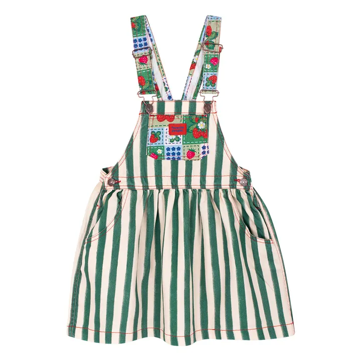 Vestido con peto de rayas Fragola | Verde- Imagen del producto n°0