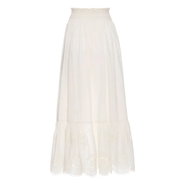 Falda larga bordada de algodón ecológico | Blanco Roto