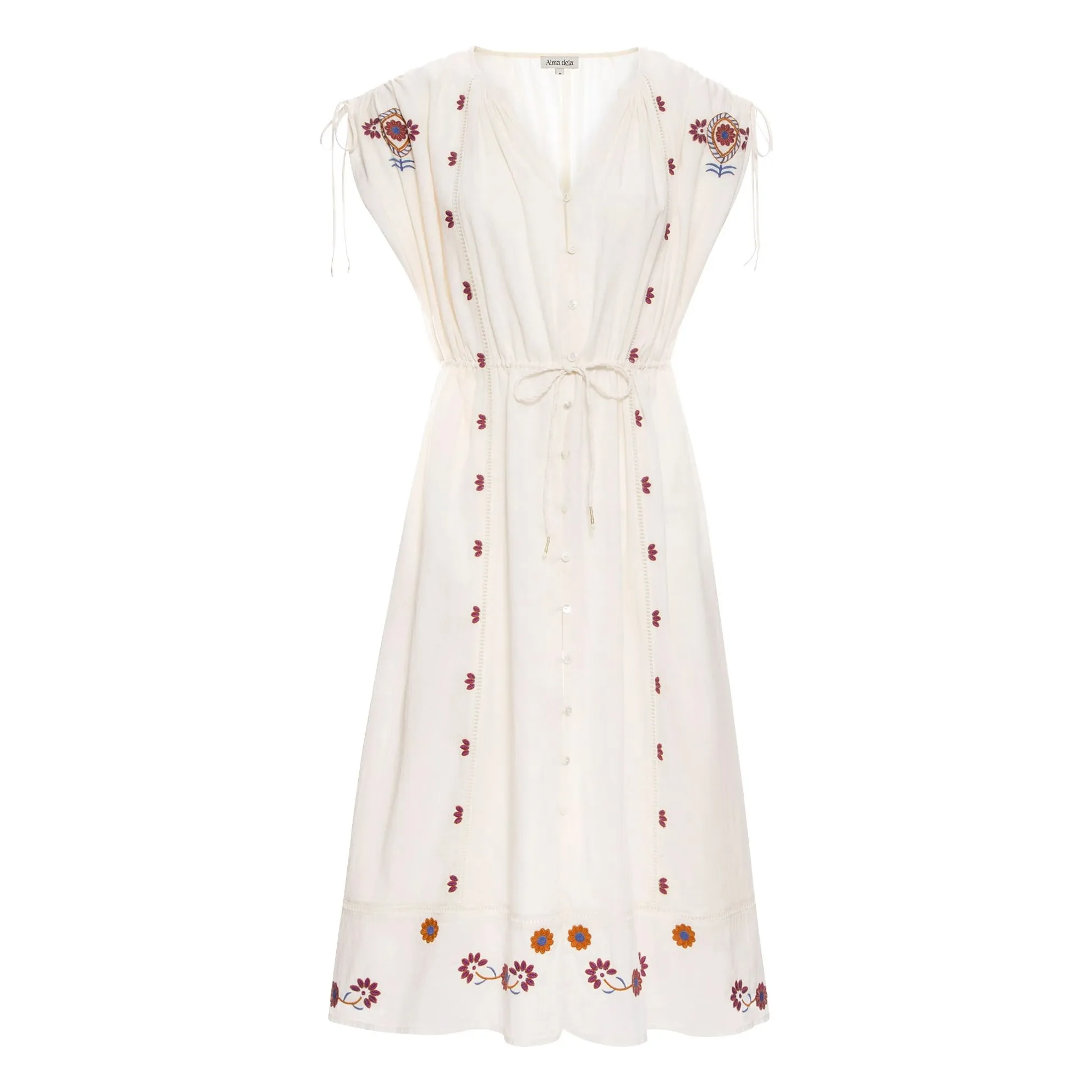 Alma Deia Off White Embroidered Kaftan Dress In Organic Cotton