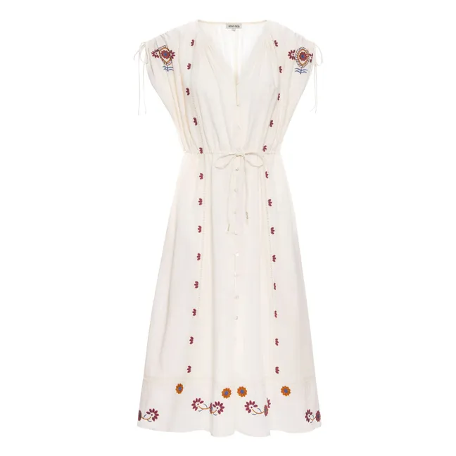 Embroidered Kaftan Dress in Organic Cotton | Off white