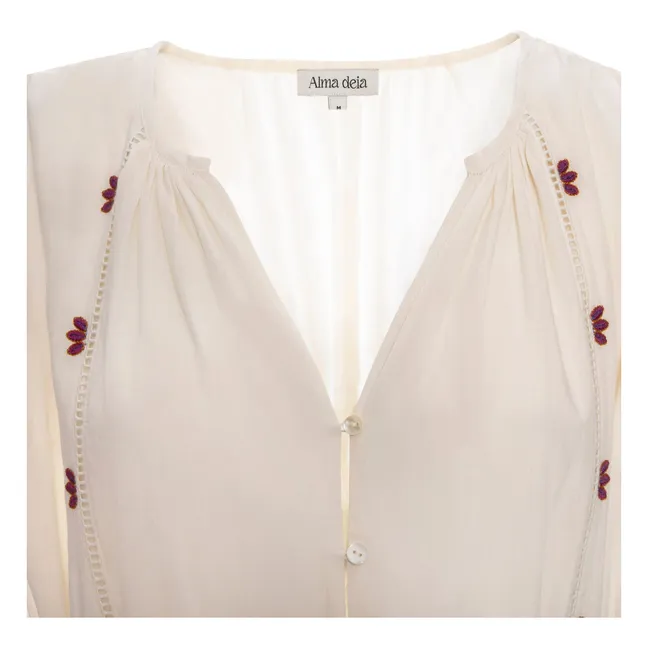 Vestido kaftán bordado de algodón ecológico | Blanco Roto