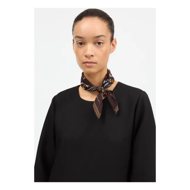 Bufanda cuadrada floral | Marrón oscuro