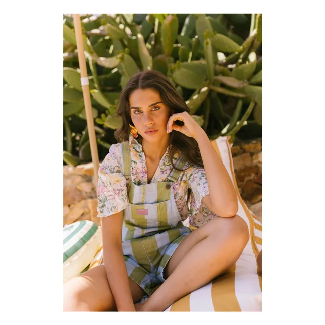 Ravioli Striped Short Dungarees - Women's Collection | Olive