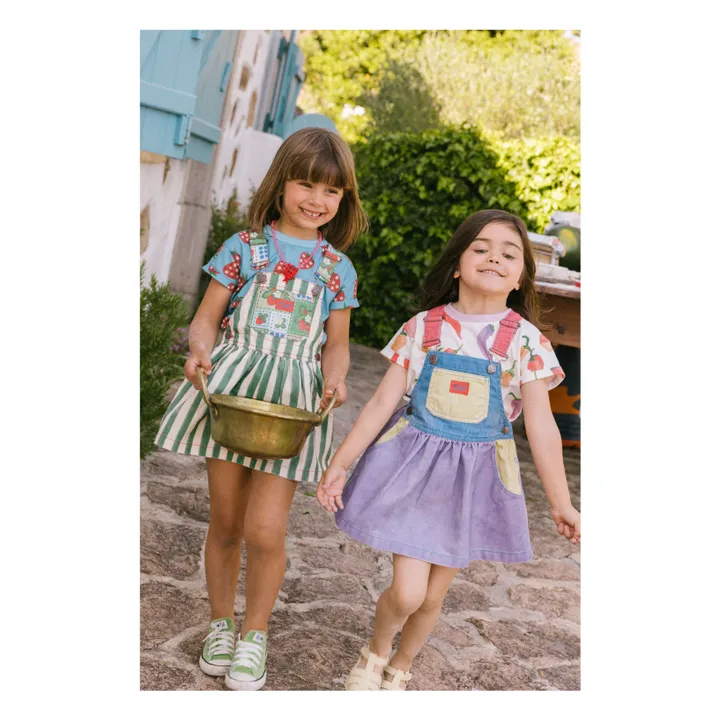 Vestido con peto de rayas Fragola | Verde- Imagen del producto n°7
