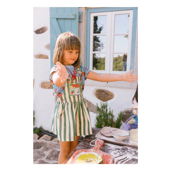 Vestido con peto de rayas Fragola | Verde- Imagen del producto n°4
