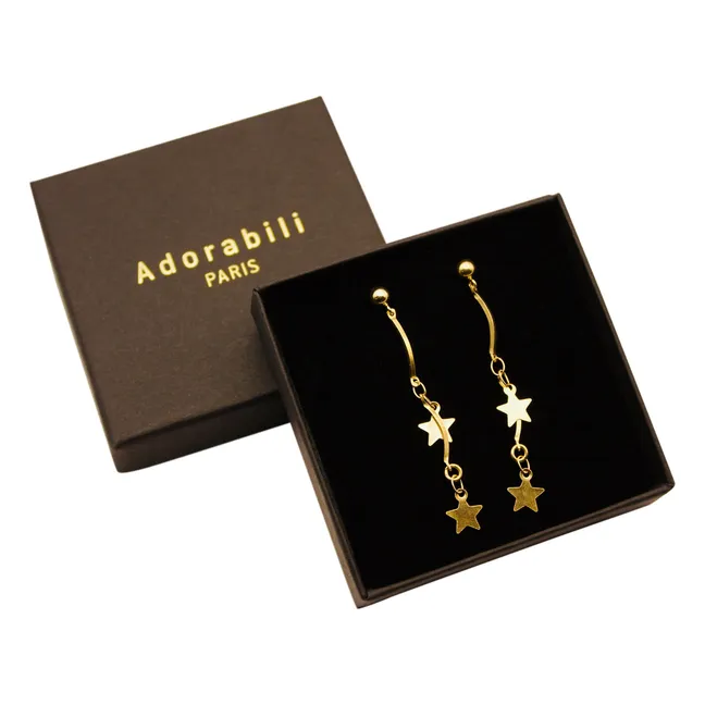 Asymmetrische Ohrringe mit 2 Sternen | Gold