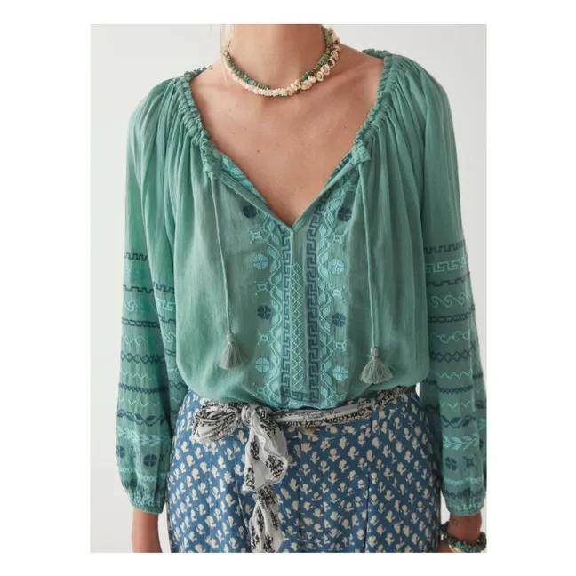 Sybille embroidered blouse | Green water