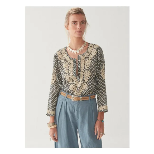 Rita Embroidered Blouse | Navy blue - Off-white
