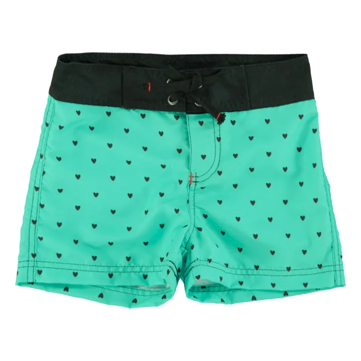Shorts de baño Corazones de fibra reciclada | Verde- Imagen del producto n°0