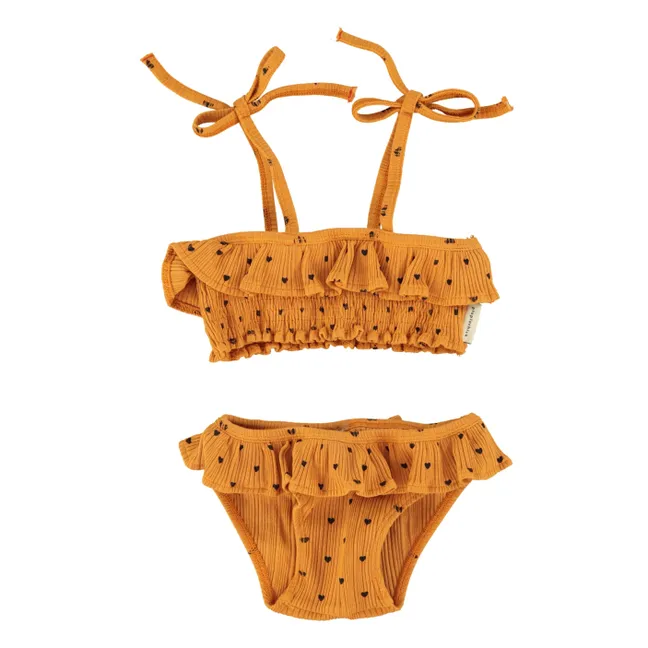2 Piece Ribbed Swimsuit Organic Cotton Hearts | Camel