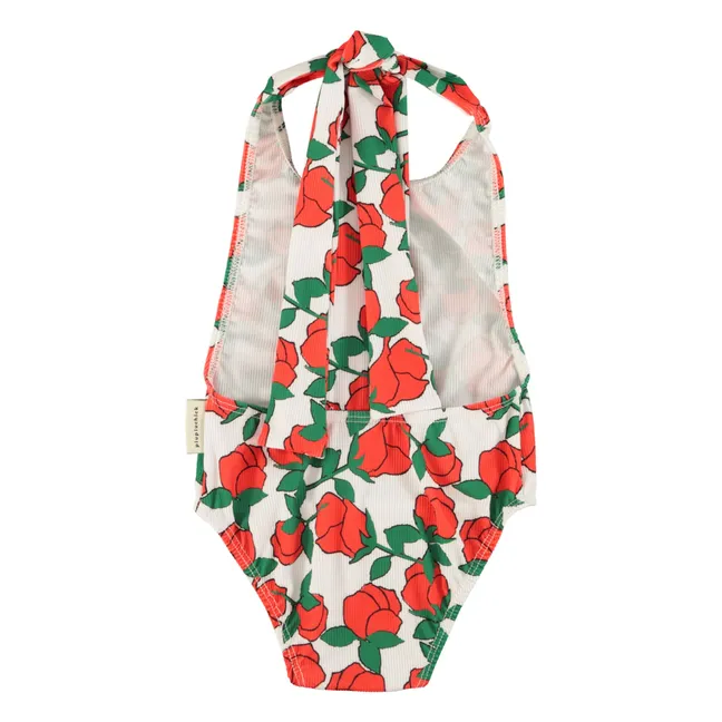 Ribbed Halter Swimsuit Roses Recycled Fibers | Ecru