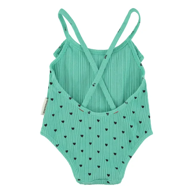 Ribbed Swimsuit with Heart Flounce Organic Cotton | Green