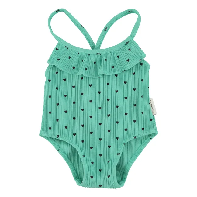Maillot de Bain Côtelé Volants Cœurs Coton Bio | Vert