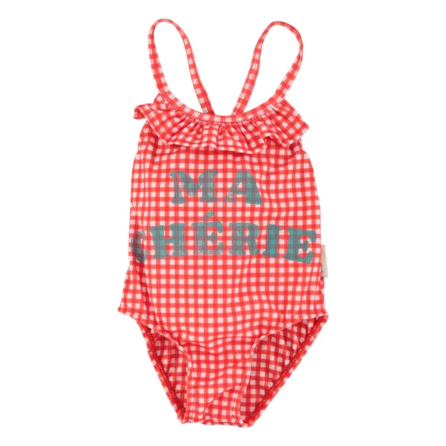 Ma Chérie Recycled Fiber Check Swimsuit | Red