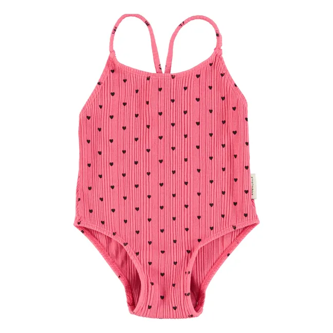 Bañador Corazones de canalé de algodón orgánico | Rosa