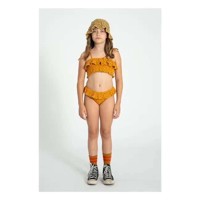 Maillot de Bain 2 Pièces Côtelé Volants Cœurs Coton Bio | Camel