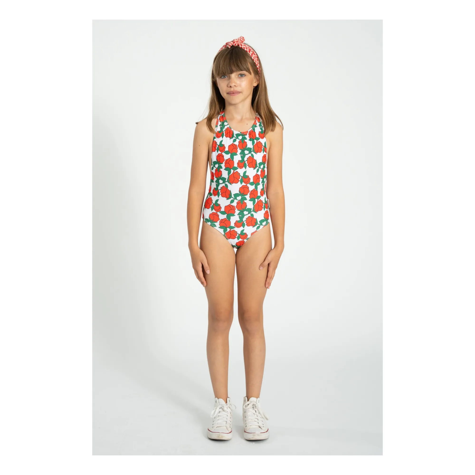 Maillot de Bain Côtelé Dos Nu Roses Fibres Recyclées | Ecru- Image produit n°1