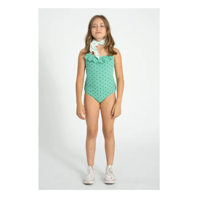 Maillot de Bain Côtelé Volants Cœurs Coton Bio | Vert