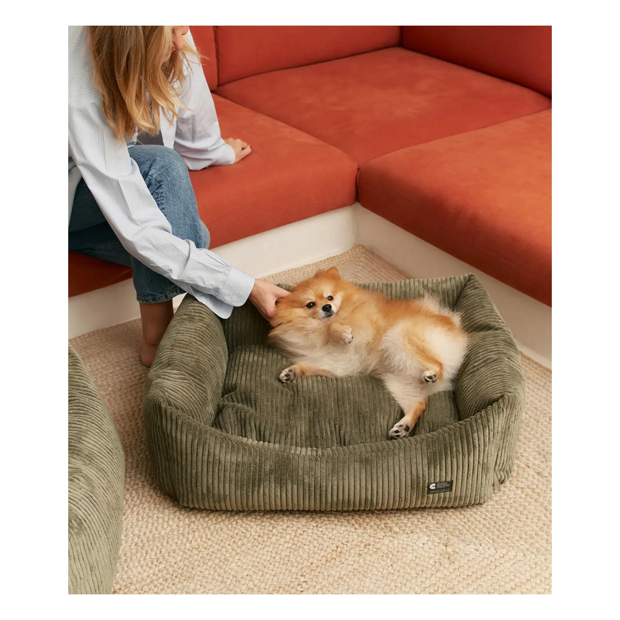 Panier pour chien en velours côtelé Snozy | Vert- Image produit n°1